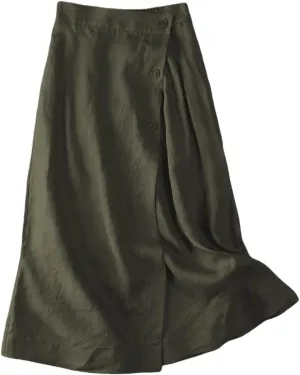 2025 Women Spring Solid Button Down Casual Wedding Elegant Flowy A-Line Midi Skirts, M-2XL
