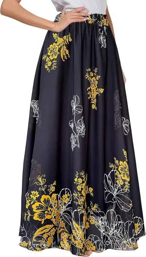 Afibi Women Floral Long Skirts Chiffon Summer Beach High Waisted Maxi Skirts