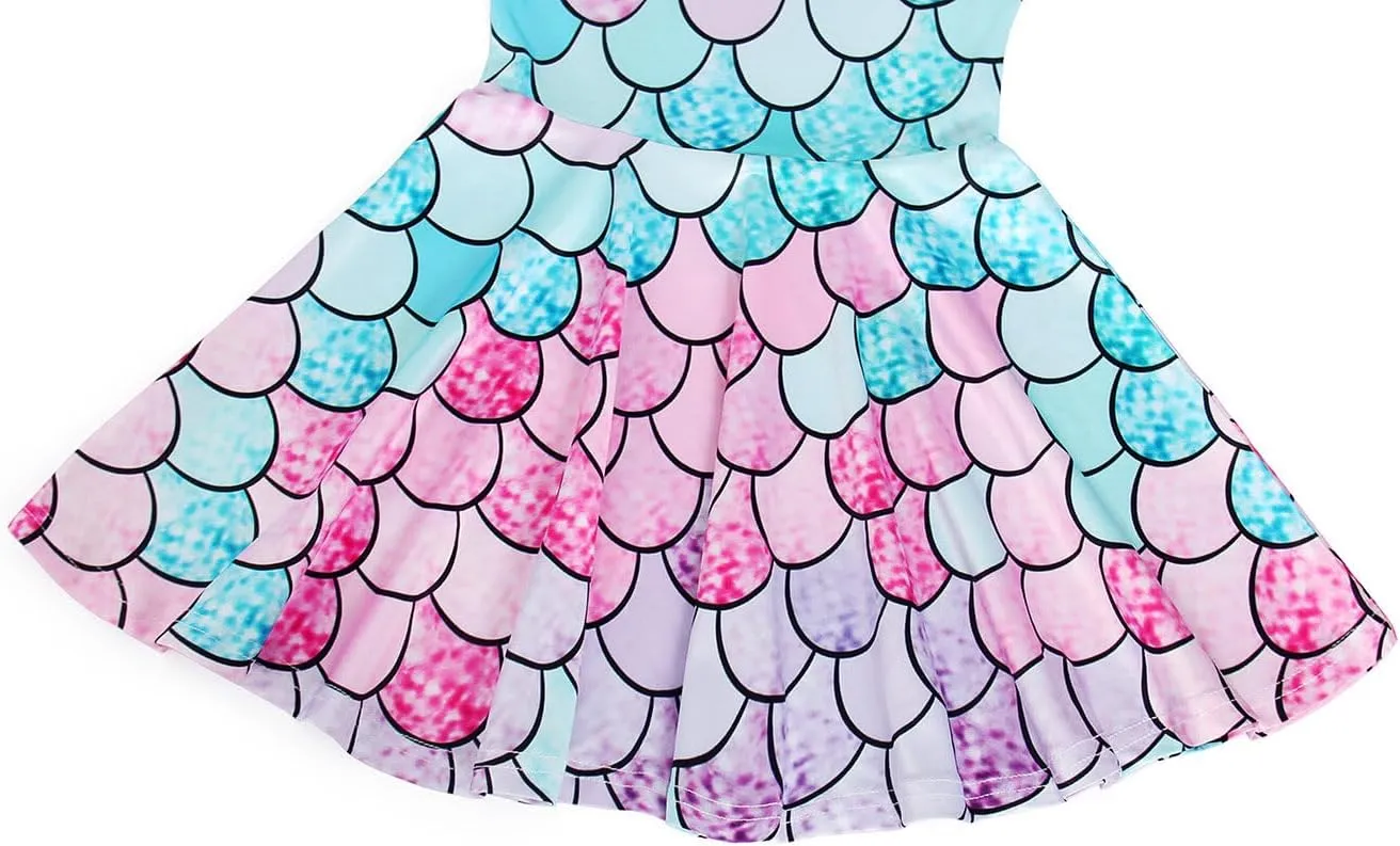AmzBarley Girls Printed Dress Sleeveless Summer Dresses for Girls Casual Midi Tiered Swing Dress Kids Skater Dress 1-10Years
