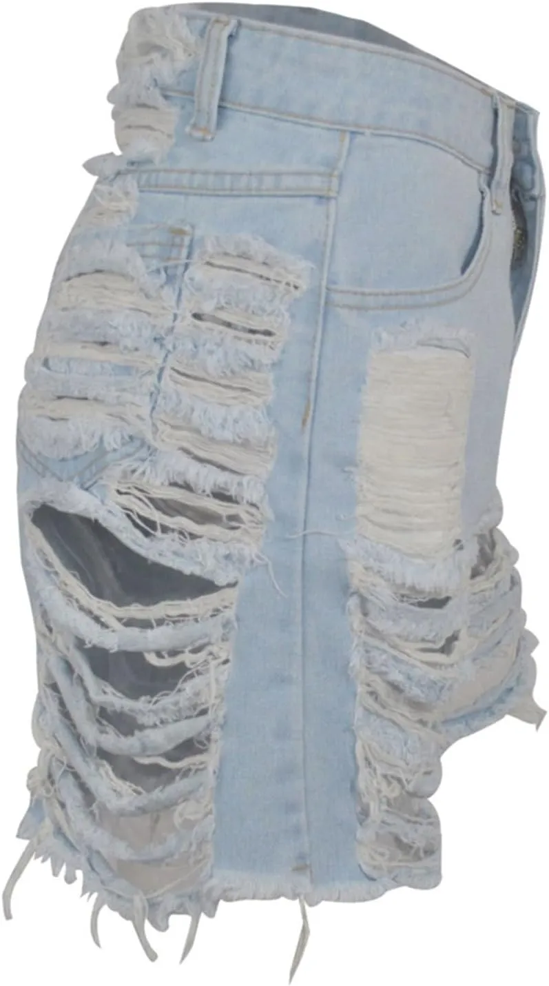 Andongnywell Women High Waisted Ripped Frayed Denim Shorts Summer Raw Hem Distressed Jean Shorts Pockets Pull-On Shorts