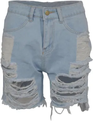 Andongnywell Women High Waisted Ripped Frayed Denim Shorts Summer Raw Hem Distressed Jean Shorts Pockets Pull-On Shorts