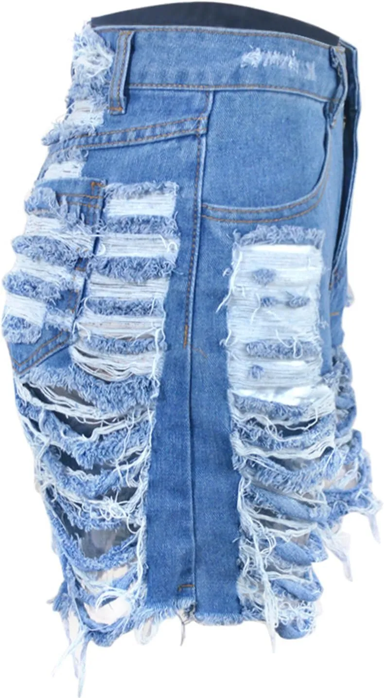 Andongnywell Women High Waisted Ripped Frayed Denim Shorts Summer Raw Hem Distressed Jean Shorts Pockets Pull-On Shorts