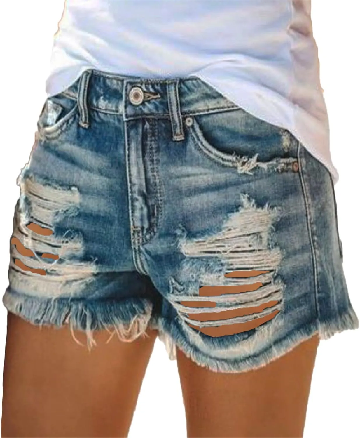 Andongnywell Womens High Waisted Summer Ripped Frayed Raw Hem Shorts Stretchy Denim Long Shorts Casual Distressed Jean Shorts