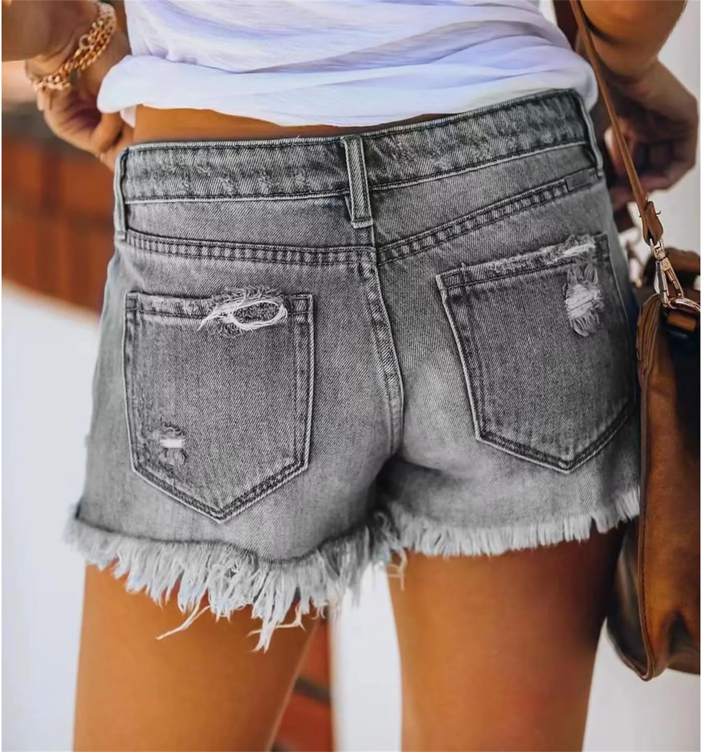 Andongnywell Womens Ripped Frayed Denim Shorts High Waisted Casual Distressed Ripped Shorts Raw Hem Jeans-Shorts