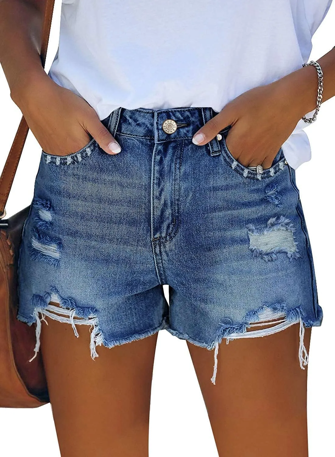 Angerella Women's Denim Shorts Mid Rise Ripped Jean Short