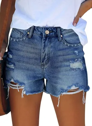 Angerella Women's Denim Shorts Mid Rise Ripped Jean Short