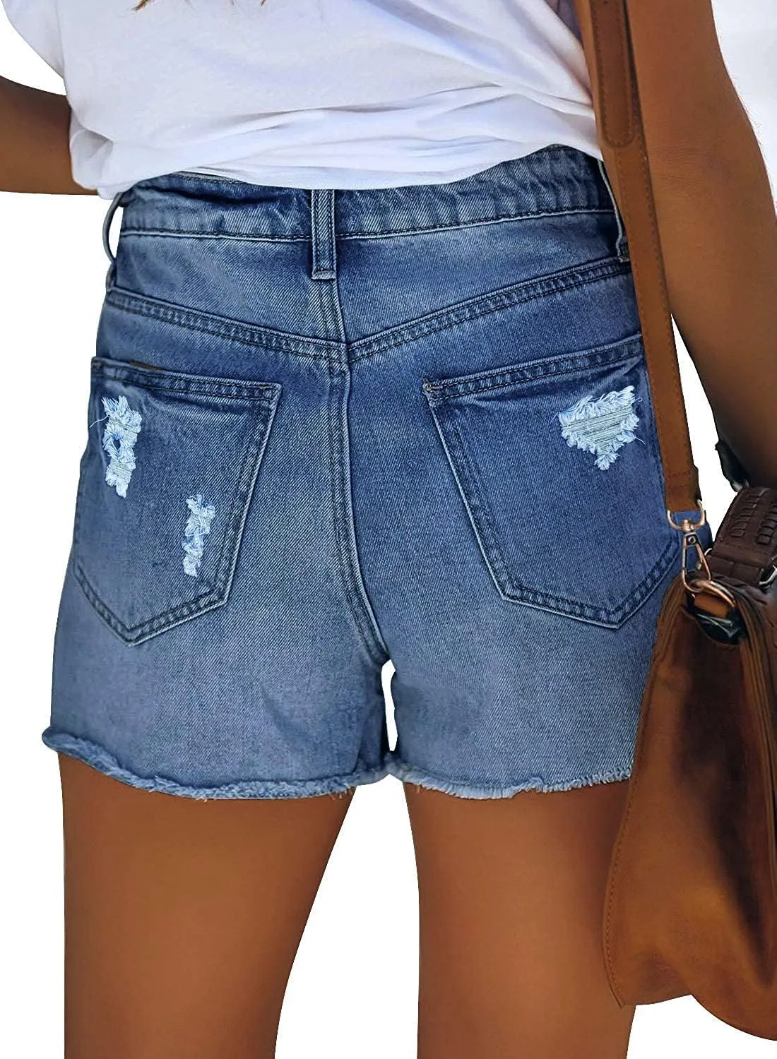 Angerella Women's Denim Shorts Mid Rise Ripped Jean Short