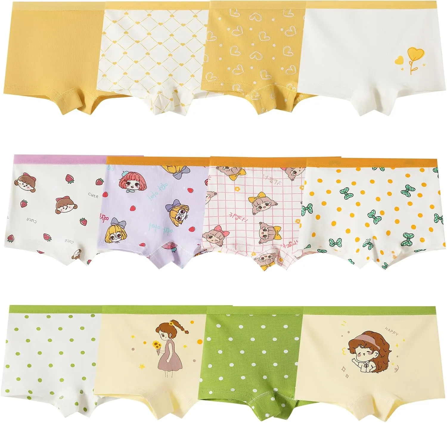 Anktry Kids 12 Pack Soft Comfort Cotton Knickers Underwear Little Girls Assorted Boyshort Panties 2-12 Yrs