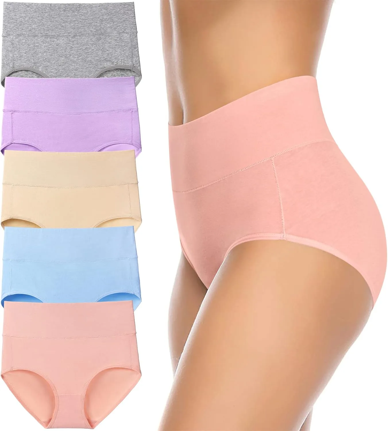 Annenmy Women's High Waist Cotton Underwear Soft Brief Panties Regular and Plus Size