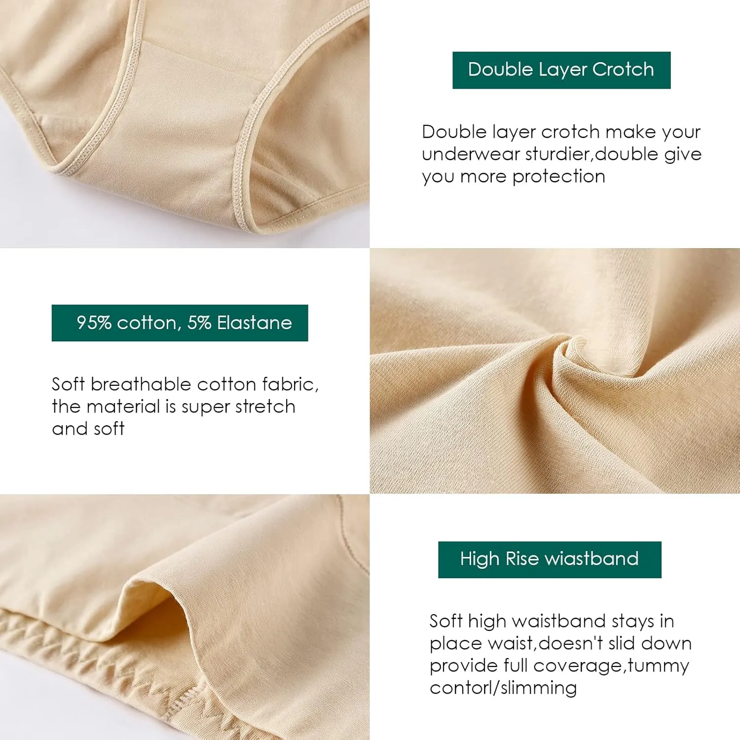 Annenmy Women's High Waist Cotton Underwear Soft Brief Panties Regular and Plus Size
