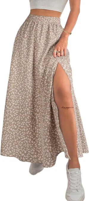 Avanova Women Boho Floral Slit Maxi Skirt Split Thigh High Waisted Long Sexy Skirt