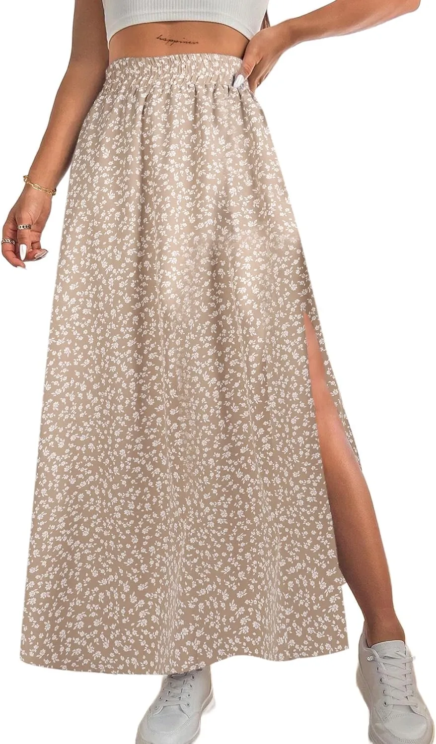 Avanova Women Boho Floral Slit Maxi Skirt Split Thigh High Waisted Long Sexy Skirt