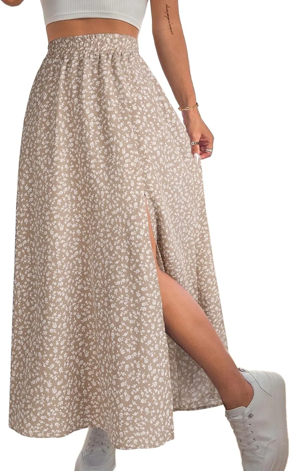Avanova Women Boho Floral Slit Maxi Skirt Split Thigh High Waisted Long Sexy Skirt