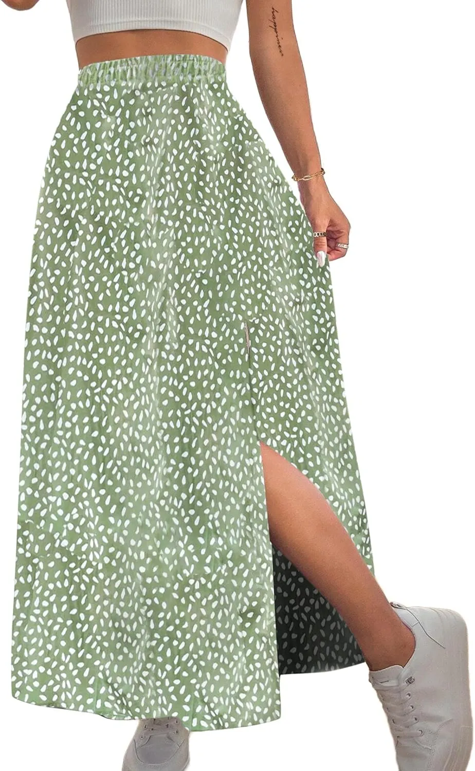 Avanova Women Boho Floral Slit Maxi Skirt Split Thigh High Waisted Long Sexy Skirt