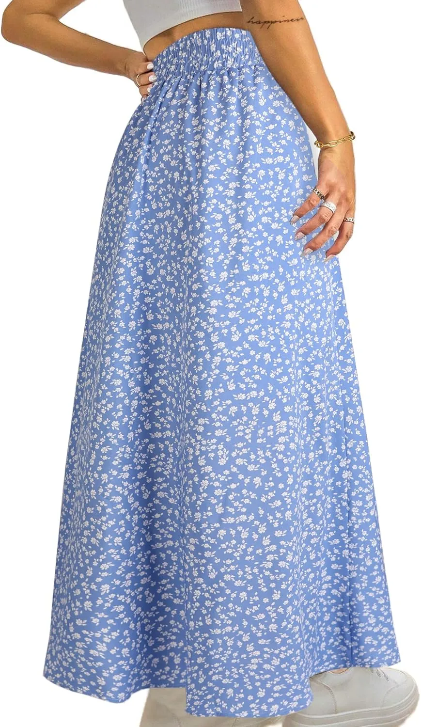 Avanova Women Boho Floral Slit Maxi Skirt Split Thigh High Waisted Long Sexy Skirt