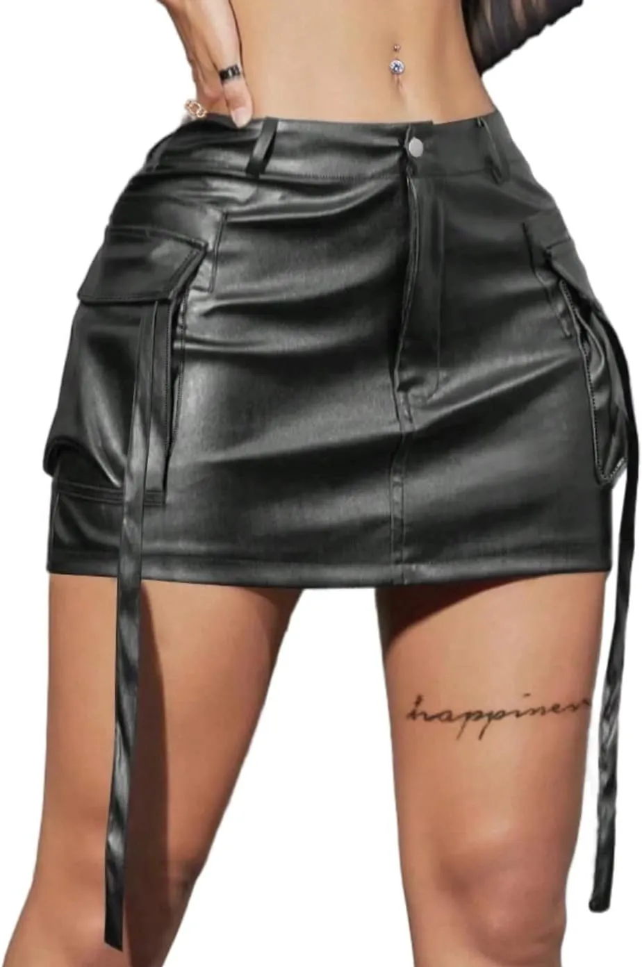 Avanova Women Faux Leather Slit Split Mini Skort High Rise Bodycon Short Skirt