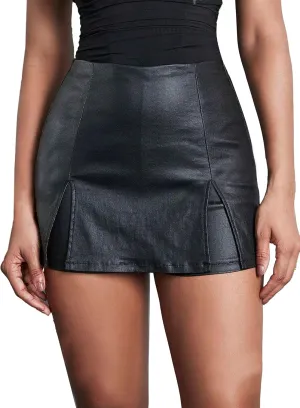 Avanova Women Faux Leather Slit Split Mini Skort High Rise Bodycon Short Skirt