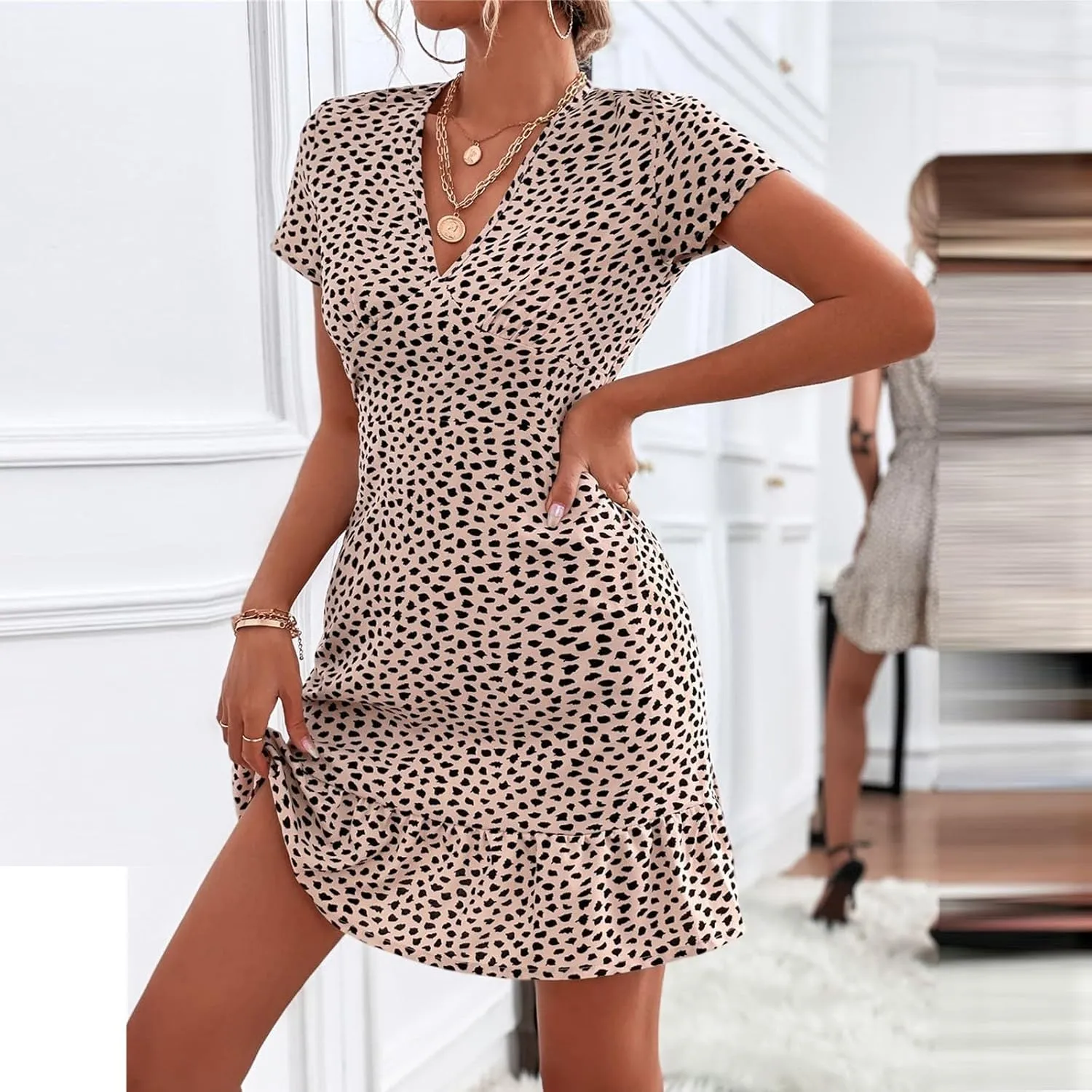 Beach Dresses for Women,2024 Summer Trendy Elegant Wrap V Neck Floral Boho Dress,Flowy Ruched Hawaiian Maxi Dress