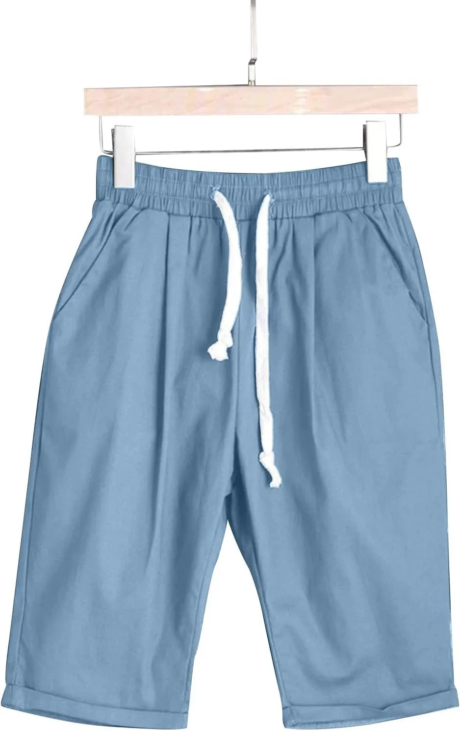 Bermuda Shorts for Women Loose Fit Knee Length Linen Shorts Elastic Waist Workout Shorts Summer Beach Shorts