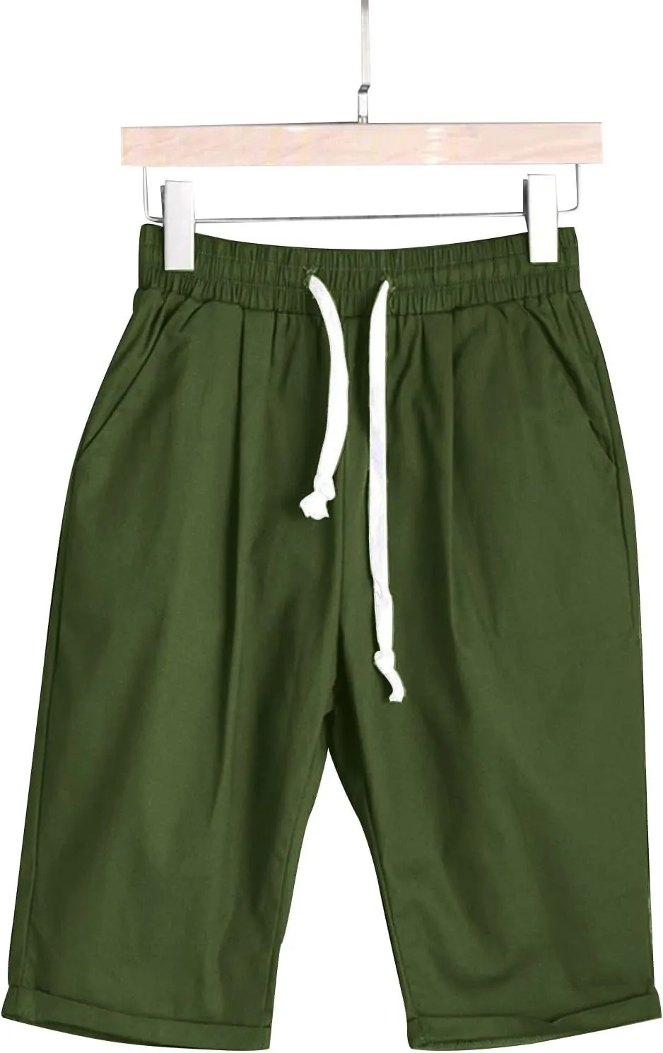 Bermuda Shorts for Women Loose Fit Knee Length Linen Shorts Elastic Waist Workout Shorts Summer Beach Shorts