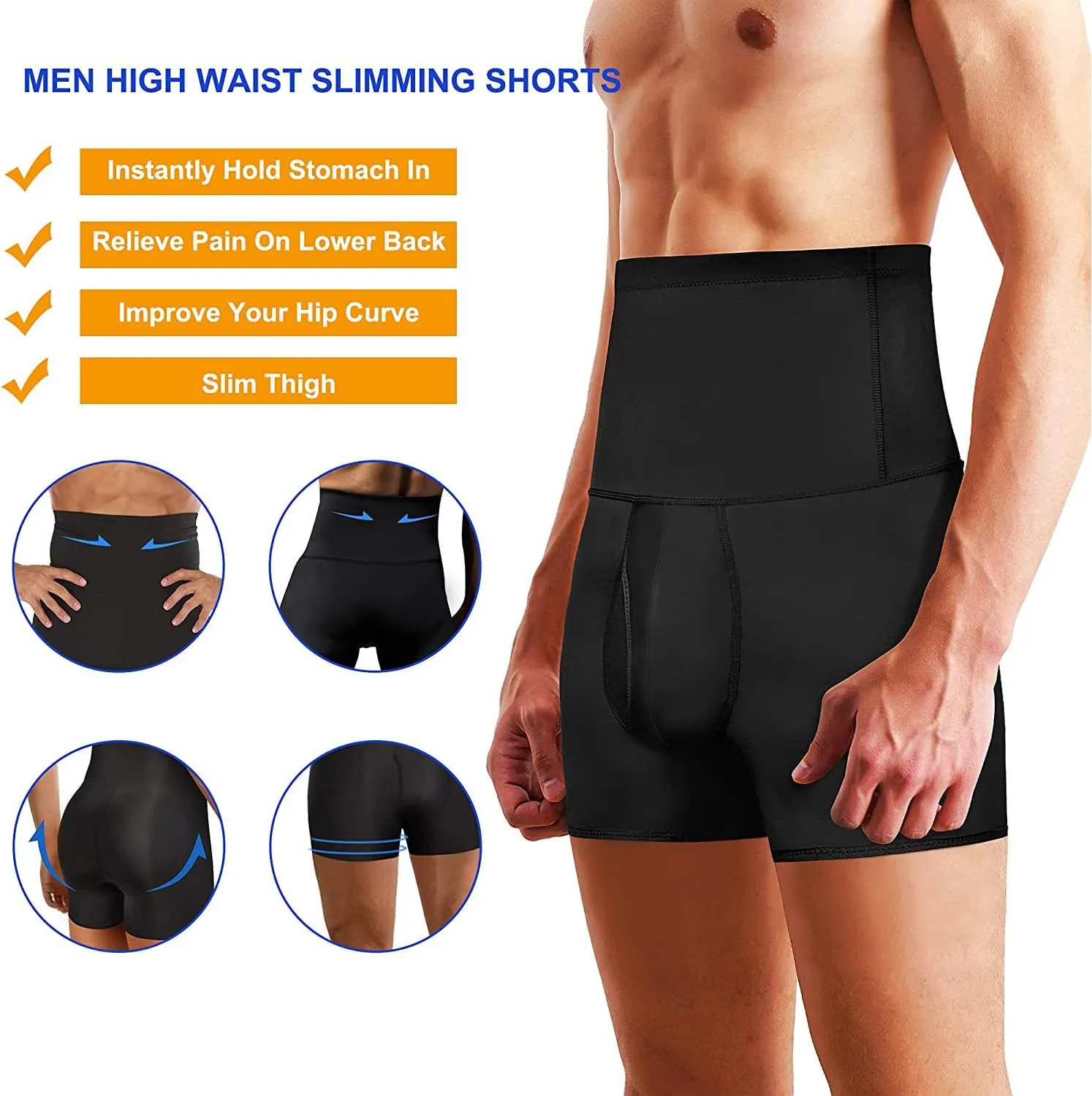 BIGFOX Men Tummy Control Shorts High Waist Slimming Underwear Body Shaper Seamless Compression Boxers Briefs Waist Trainer