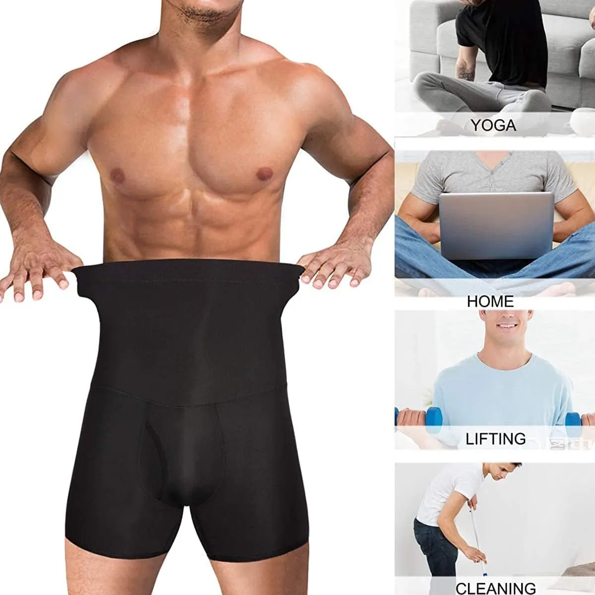 BIGFOX Men Tummy Control Shorts High Waist Slimming Underwear Body Shaper Seamless Compression Boxers Briefs Waist Trainer