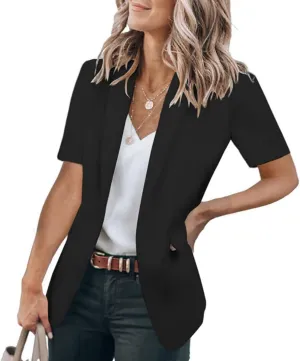Blazers for Women Open Front Short Sleeve Work Office Suit Jackets Blazer Trendy Business Lapel Collar Blazer Outfits