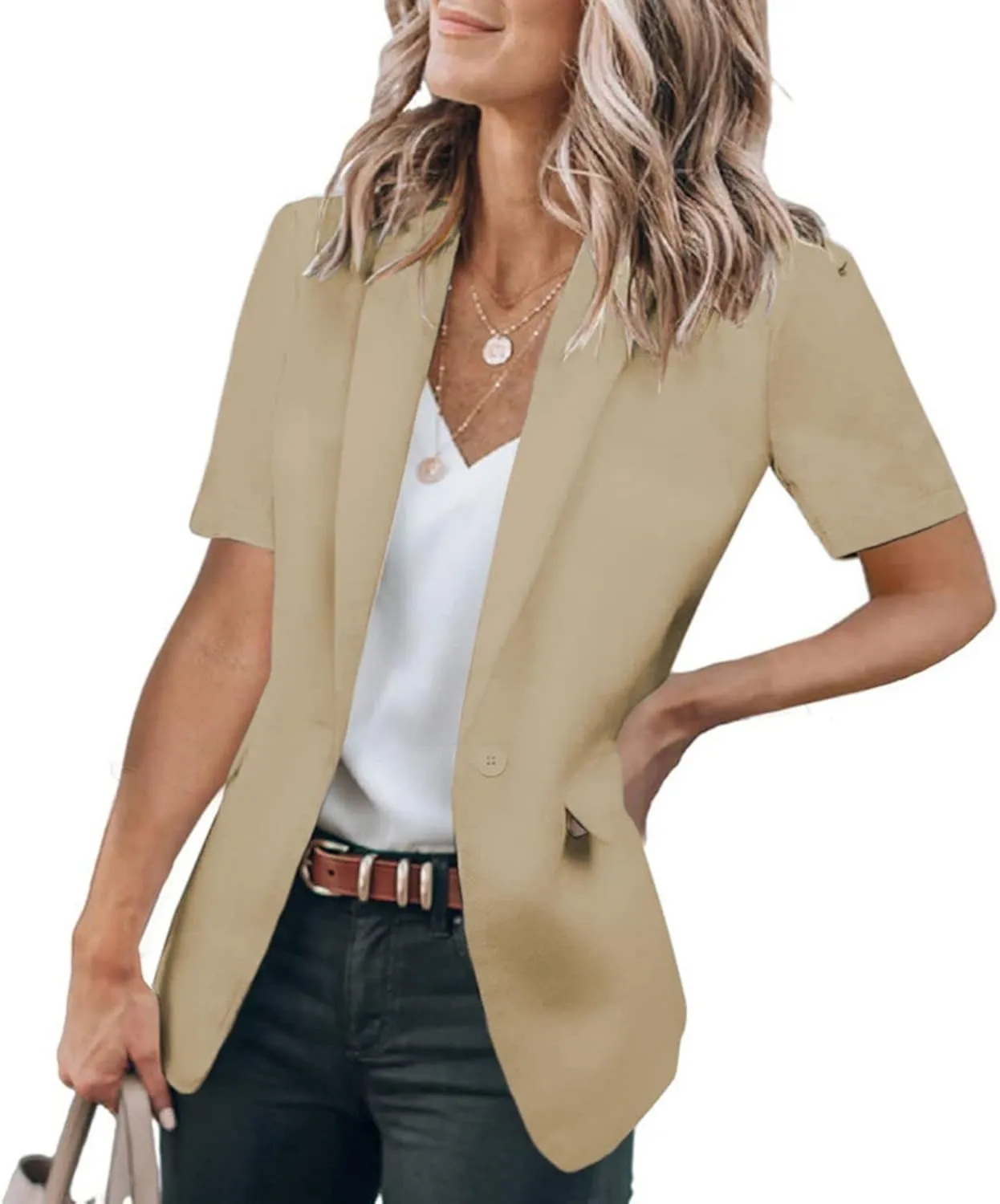 Blazers for Women Open Front Short Sleeve Work Office Suit Jackets Blazer Trendy Business Lapel Collar Blazer Outfits