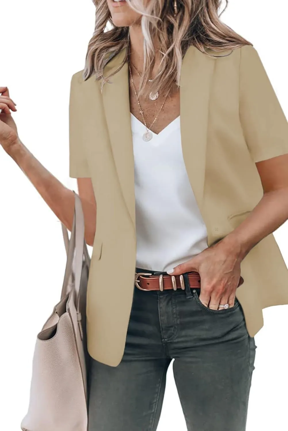 Blazers for Women Open Front Short Sleeve Work Office Suit Jackets Blazer Trendy Business Lapel Collar Blazer Outfits