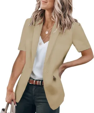 Blazers for Women Open Front Short Sleeve Work Office Suit Jackets Blazer Trendy Business Lapel Collar Blazer Outfits
