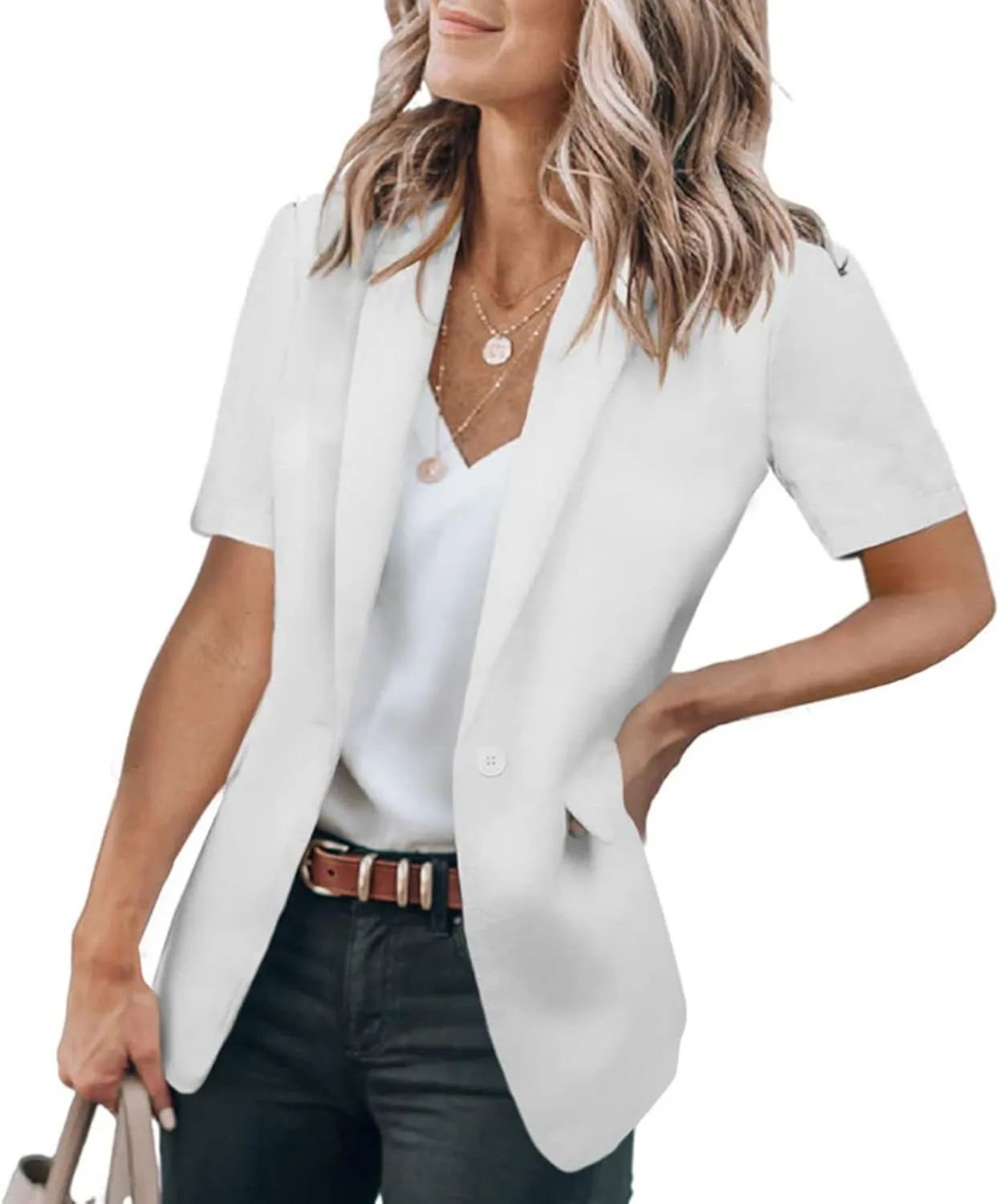 Blazers for Women Open Front Short Sleeve Work Office Suit Jackets Blazer Trendy Business Lapel Collar Blazer Outfits
