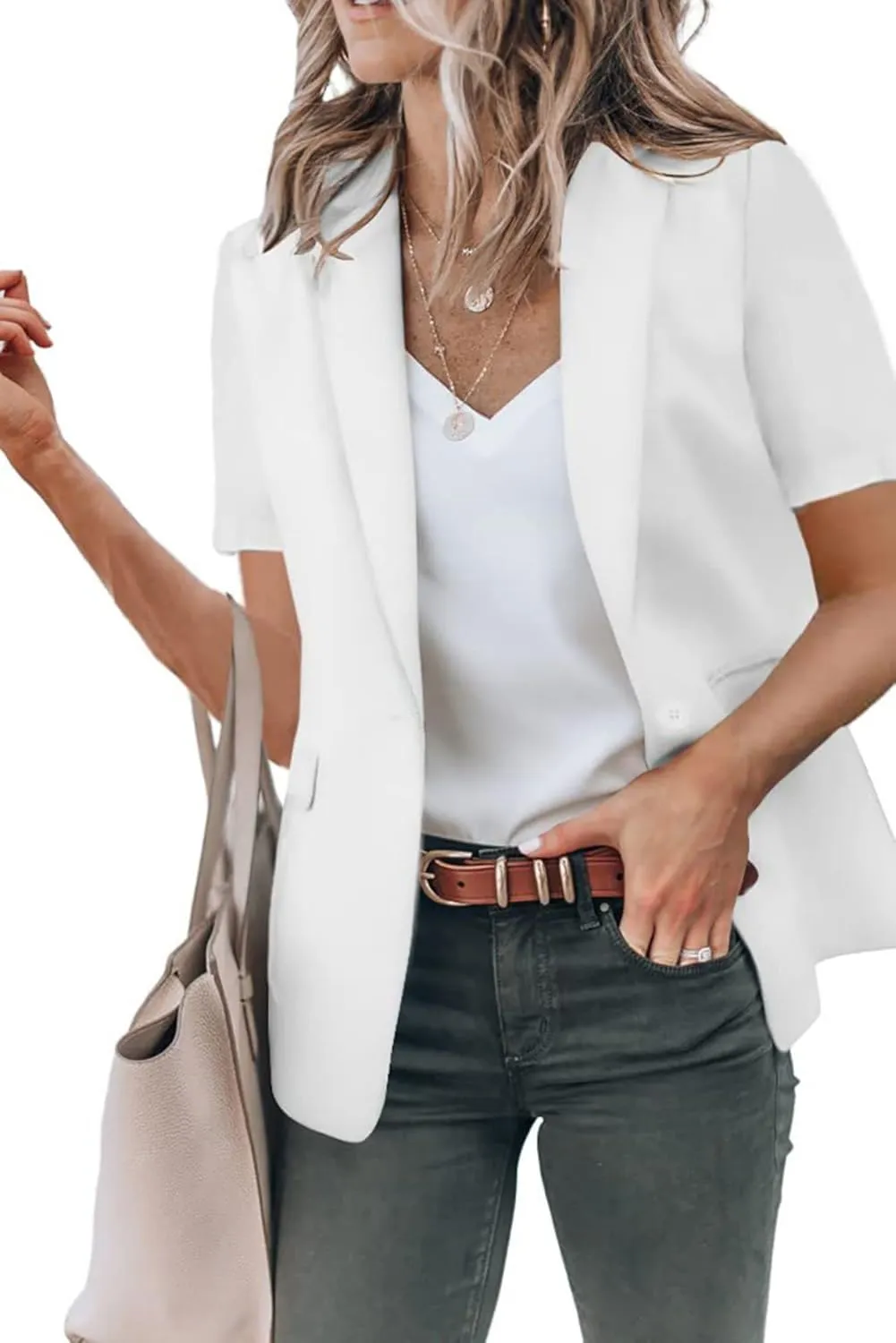 Blazers for Women Open Front Short Sleeve Work Office Suit Jackets Blazer Trendy Business Lapel Collar Blazer Outfits