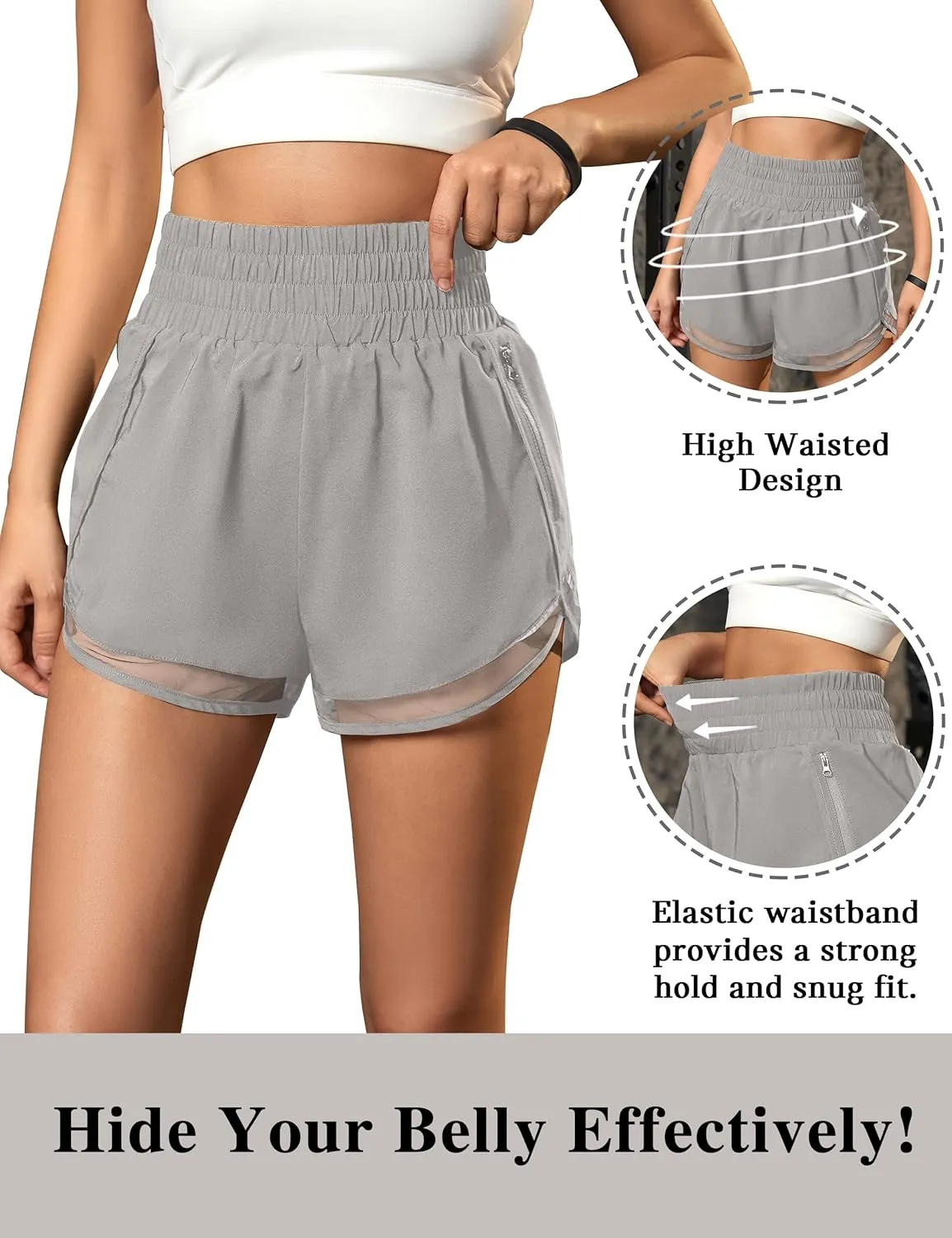 BMJL Women's Athletic Shorts High Waisted Workout Shorts Pocket Running Shorts Gym Elastic Sport Shorts