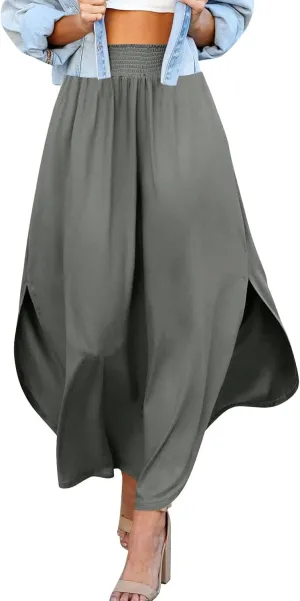 Boho Floral Maxi Skirt Elastic High Waist Tiered Pleated Flowy Long Women Summer Casual Beach Skirt
