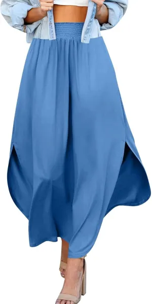 Boho Floral Maxi Skirt Elastic High Waist Tiered Pleated Flowy Long Women Summer Casual Beach Skirt