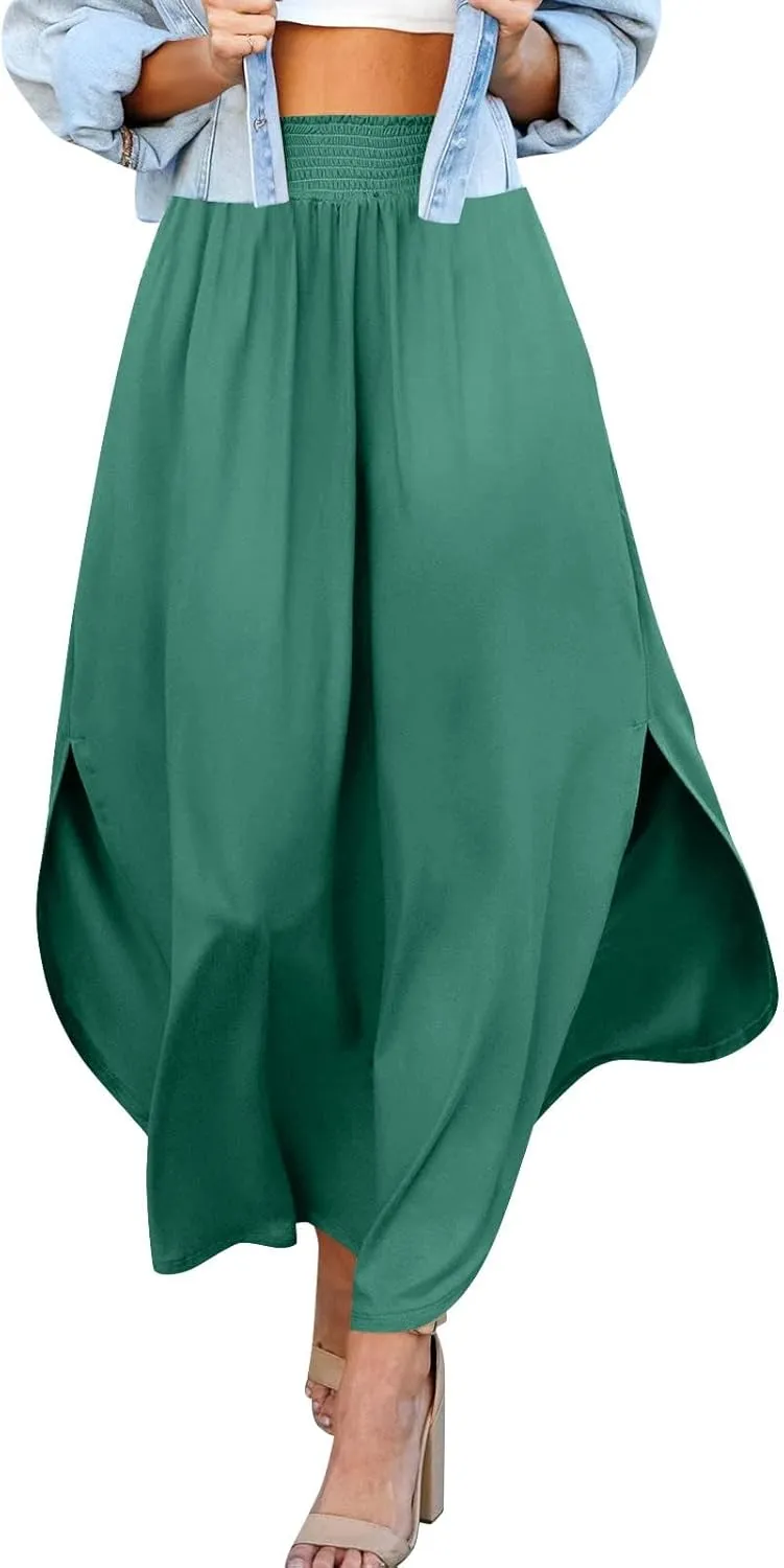 Boho Floral Maxi Skirt Elastic High Waist Tiered Pleated Flowy Long Women Summer Casual Beach Skirt