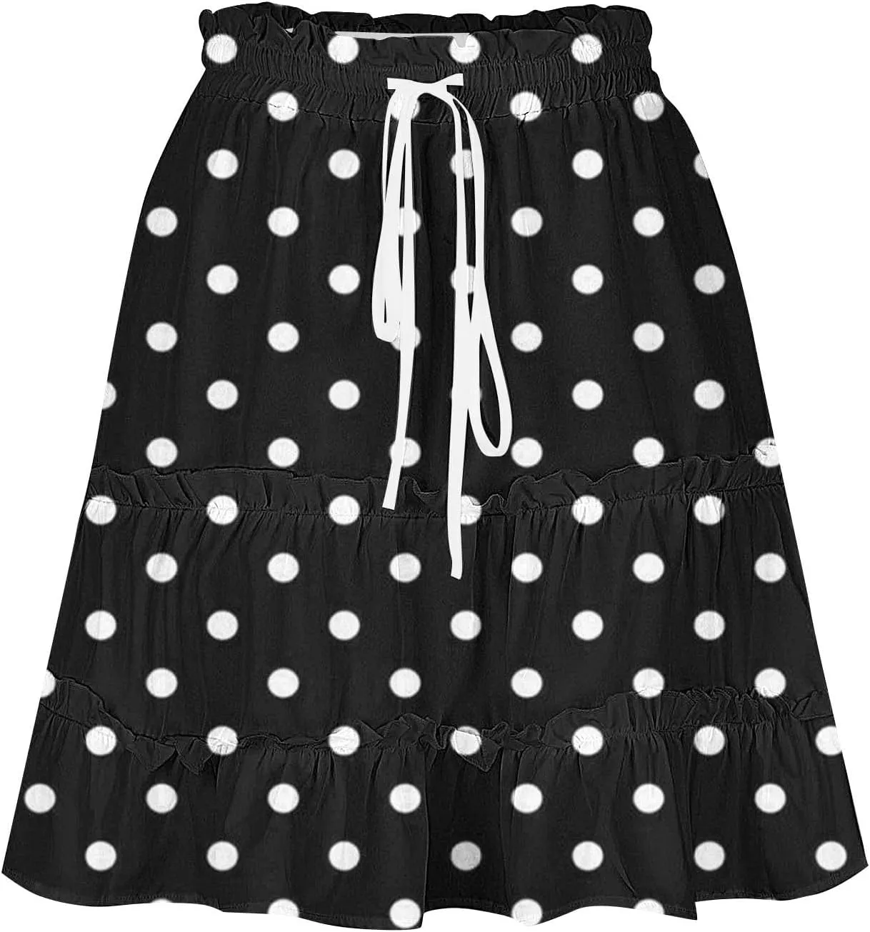 Boho Skirts for Women Summer Casual Elastic High Waist Drawstring Polka Dots Tie-up Flowy Short Mini Skirt
