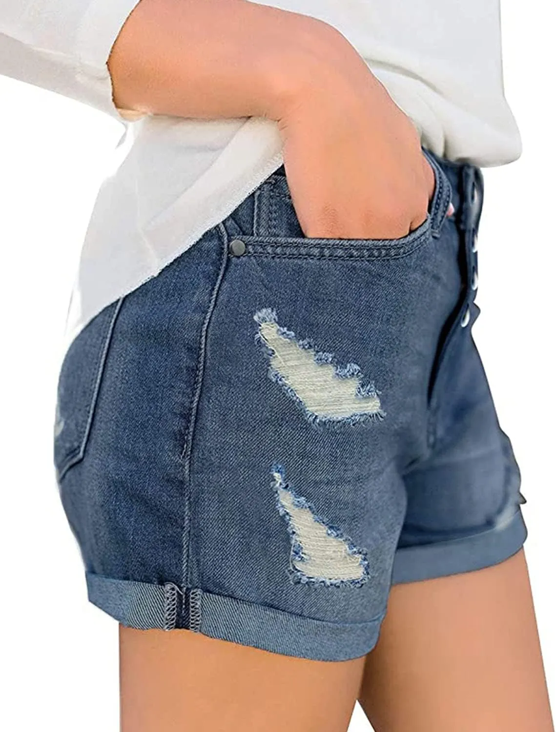 CHICZONE Womens Mid-High Rise Ripped Jean Shorts Distressed Stretchy Denim Shorts