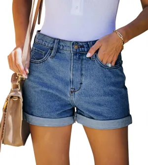 CHICZONE Womens Mid-High Rise Ripped Jean Shorts Distressed Stretchy Denim Shorts