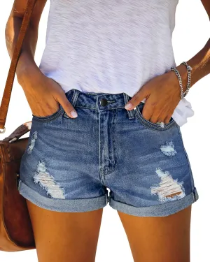 CHICZONE Womens Mid-High Rise Ripped Jean Shorts Distressed Stretchy Denim Shorts