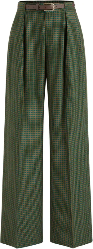 CIDER Mid Rise Houndstooth Belted Straight Leg Trousers