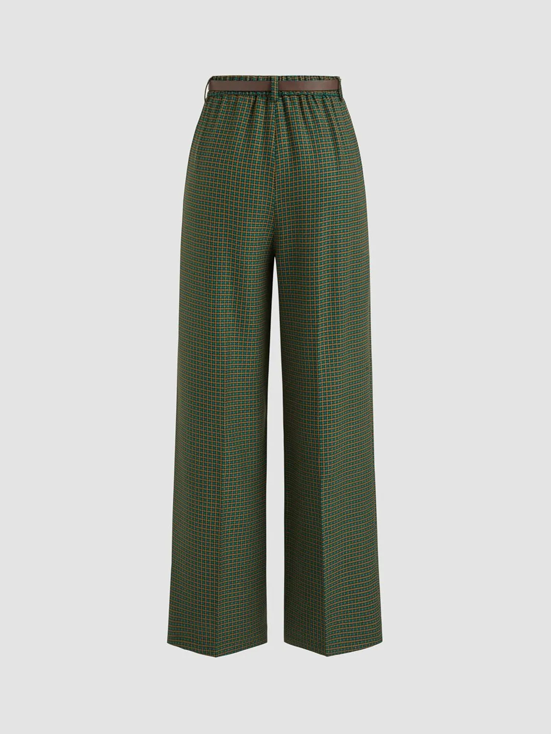 CIDER Mid Rise Houndstooth Belted Straight Leg Trousers