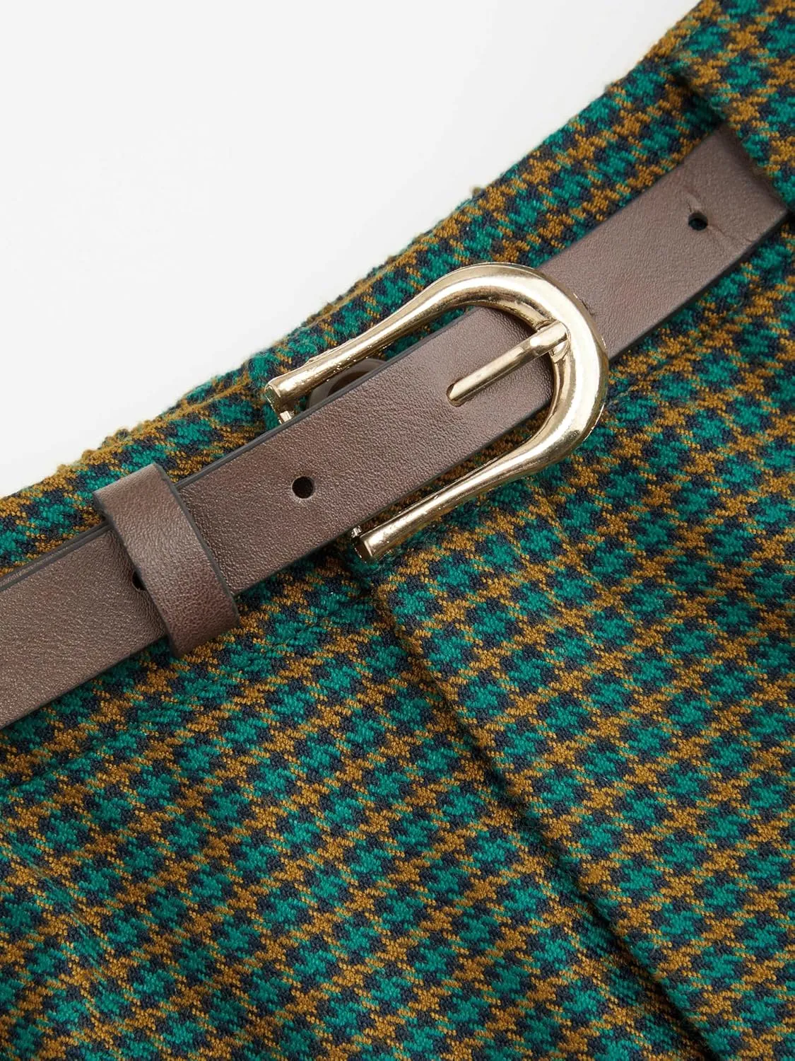 CIDER Mid Rise Houndstooth Belted Straight Leg Trousers