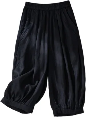 Cotton Linen Bermuda Shorts for Women Comfy Loose Harem Shorts Casual Breathable Pure Color Shorts with Pockets 2024