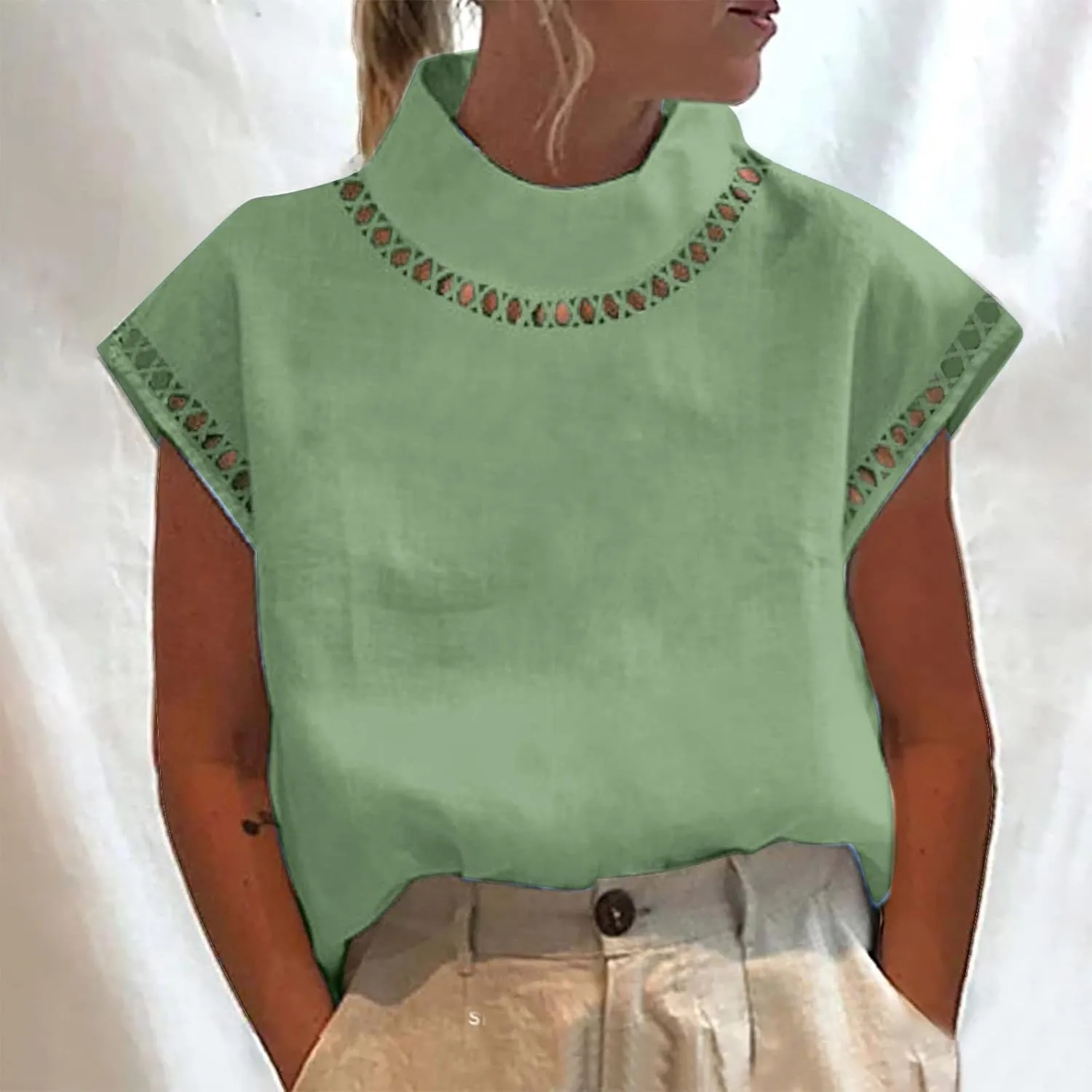 Cotton Tshirts for Women Elegant Cap Sleeve Solid Cotton Linen Tops Summer Fashion Blouse Going Out Trendy Clothes