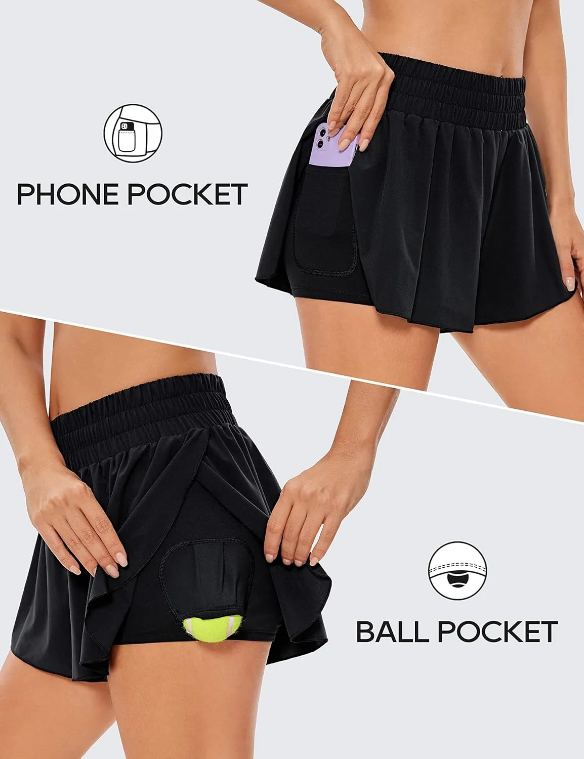 CRZ YOGA 2 in 1 Flowy Running Shorts for Women High Waisted Quick Dry for Athletic Gym Lounge Workout Cute Tennis Skirts