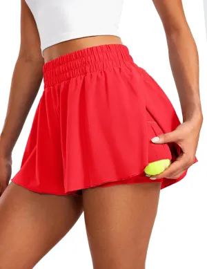 CRZ YOGA 2 in 1 Flowy Running Shorts for Women High Waisted Quick Dry for Athletic Gym Lounge Workout Cute Tennis Skirts