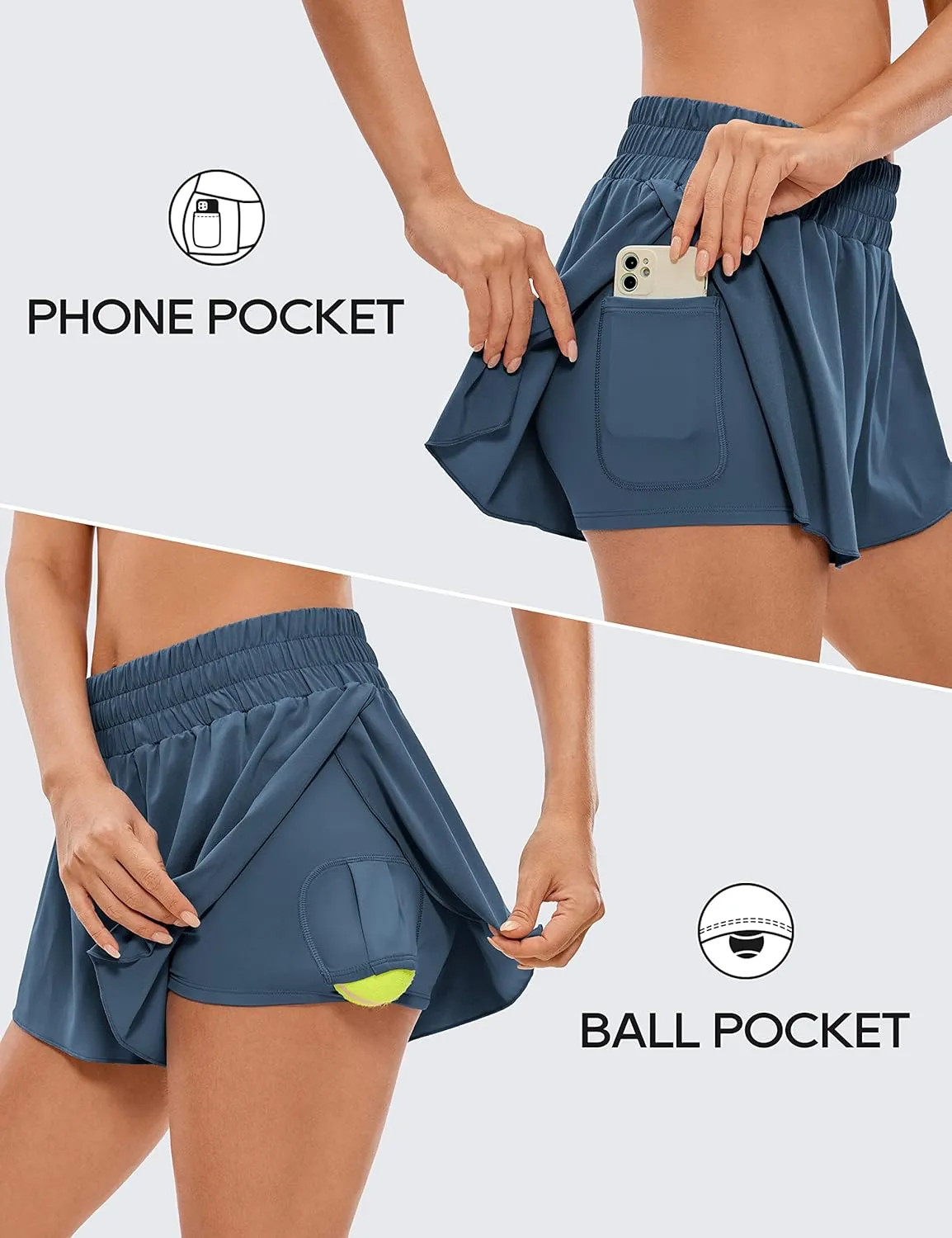 CRZ YOGA 2 in 1 Flowy Running Shorts for Women High Waisted Quick Dry for Athletic Gym Lounge Workout Cute Tennis Skirts