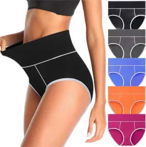 CULAYII High Waisted Underwear for Women Cotton No Muffin Top Full Coverage Briefs Soft Stretch Ladies Panties 5 Pack