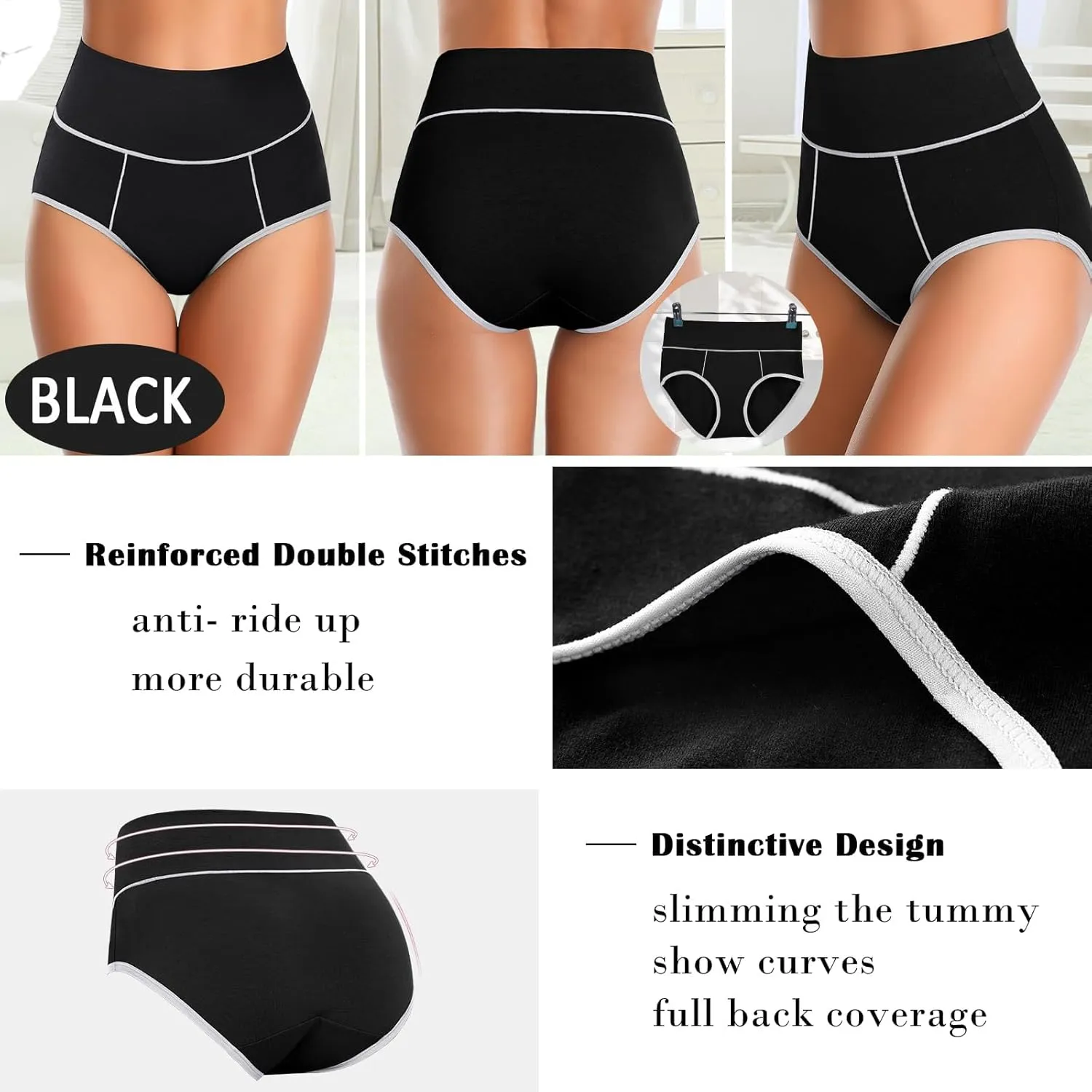 CULAYII High Waisted Underwear for Women Cotton No Muffin Top Full Coverage Briefs Soft Stretch Ladies Panties 5 Pack